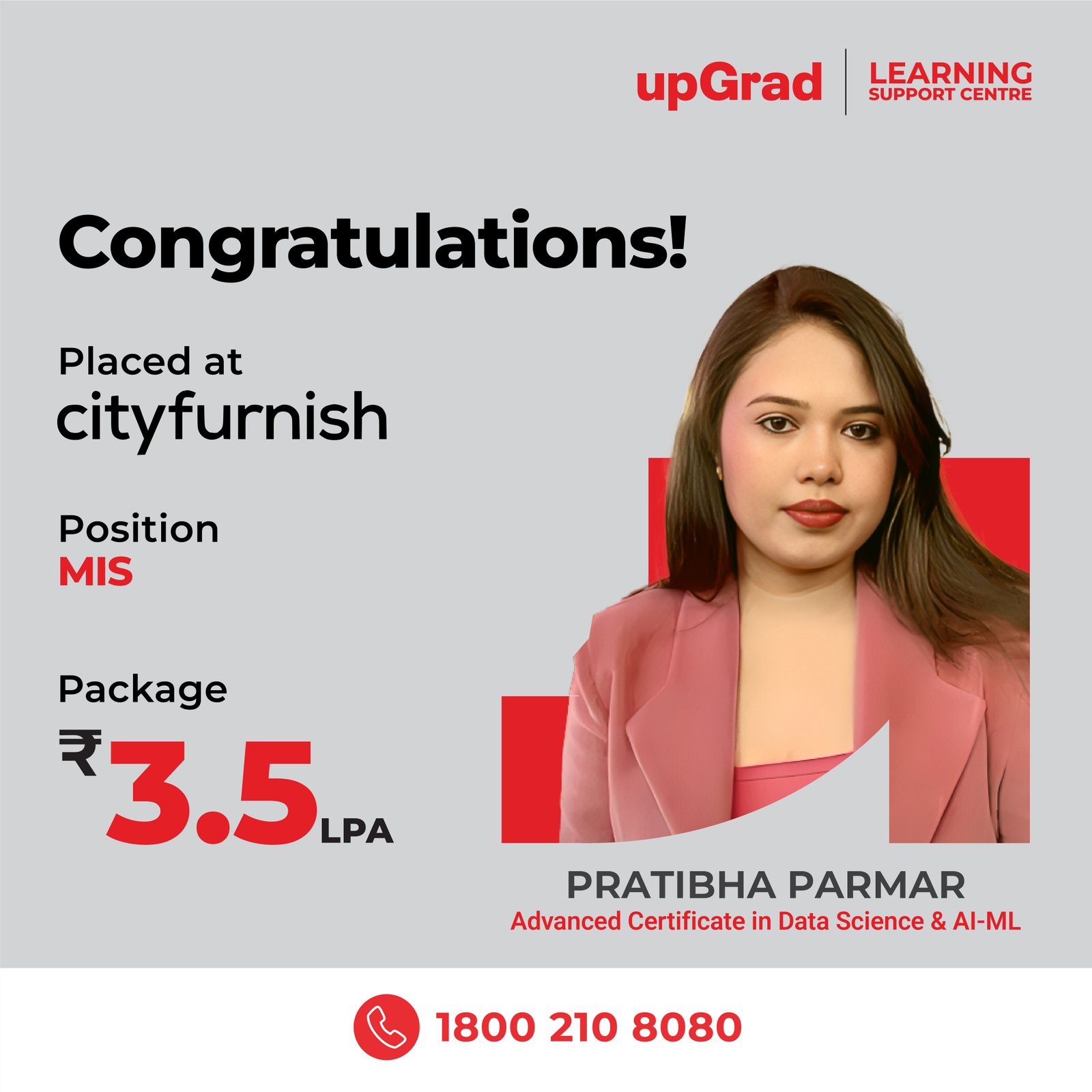 Pratibha Parmar placed at Cityfurnish for an MIS position with a package of 3.5 LPA